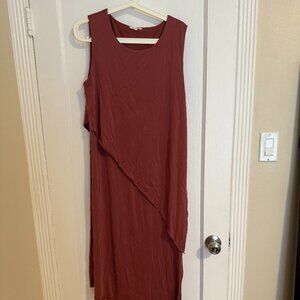 Easel Dusty Rose Red Drappy Asymmetrical Maxi Dress Size M